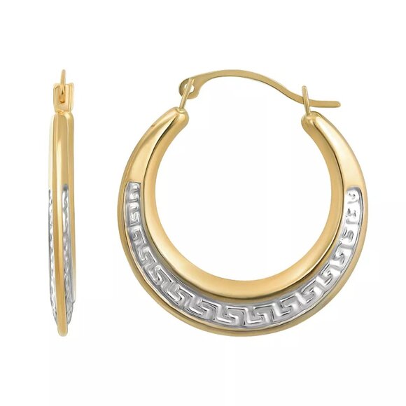 Taylor Grace 10K Gold Two-Tone Greek Key Hoop Earrings - Picture 1 of 5